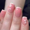 Square Press On Nail French Tips Fake Nail Full Cover False Nail with Flower Design Glitters Artificial Acrylic Nail
