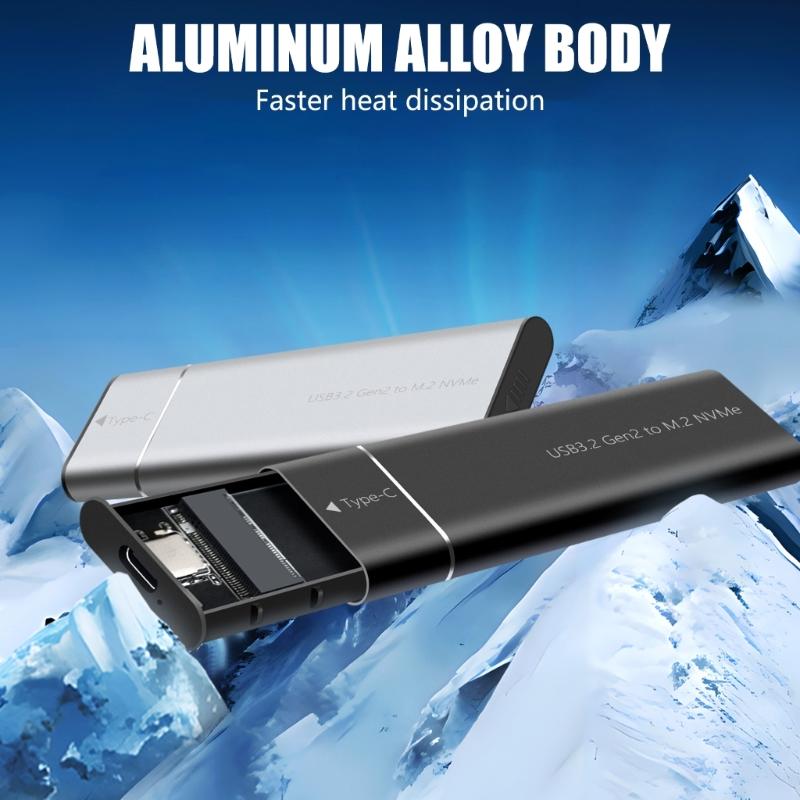 M.2 NVME Solid Disk Case, 10Gbps High Speed Data Transfer, Metal Cooling Shell Hard Disk Case Box for 2230-2280
