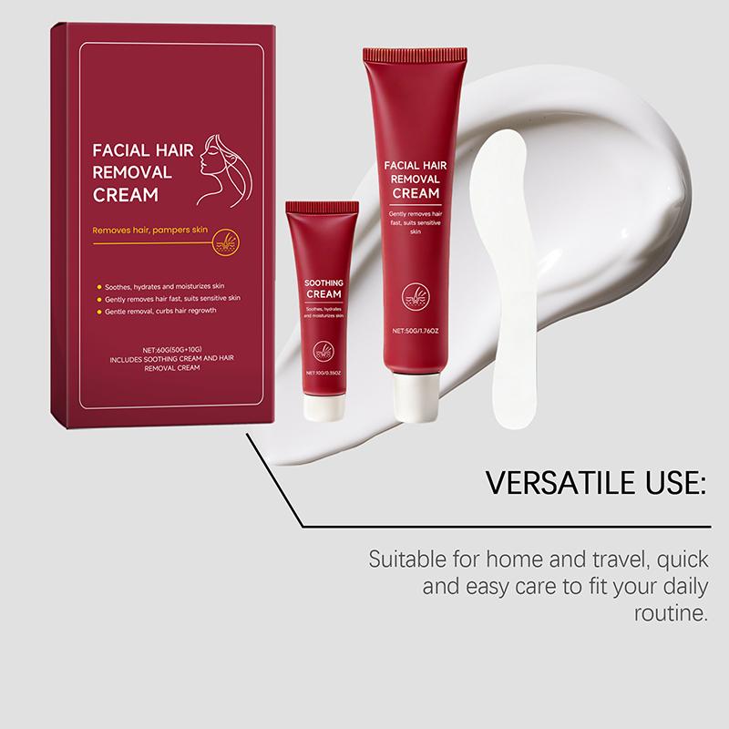 Facial Hair Removal Cream & Soothing Cream Set – Gentle for Upper Lip, Chin, Cheeks | Slows Regrowth, for Sensitive Skin, Complete Care Kit