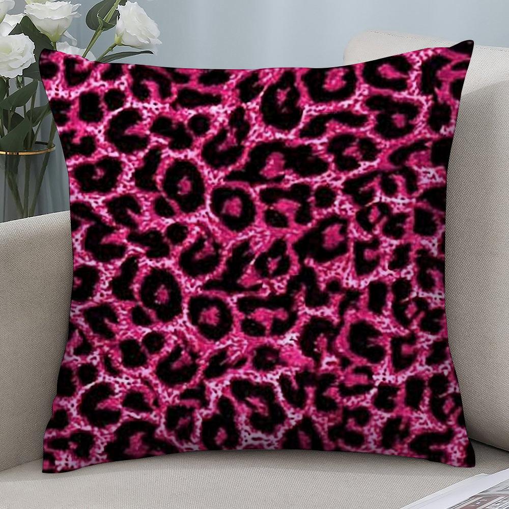 

Pink Leopard Pattern Pillow Case Short Plush Sofa Decorative Gift Home Double-sided Printing Cushion 12x12in 30x30cm