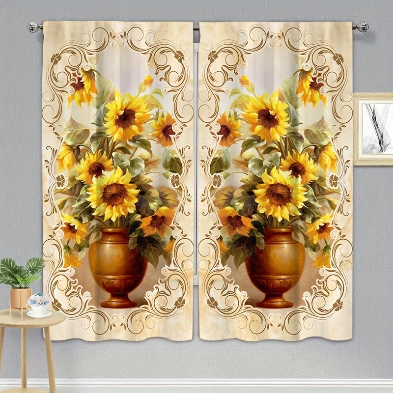 2pcs 3D Beautiful Vase Lotus Flower Digital Printed Curtain Living Room Curtains  Grommet Top Curtains Living Room Office Home