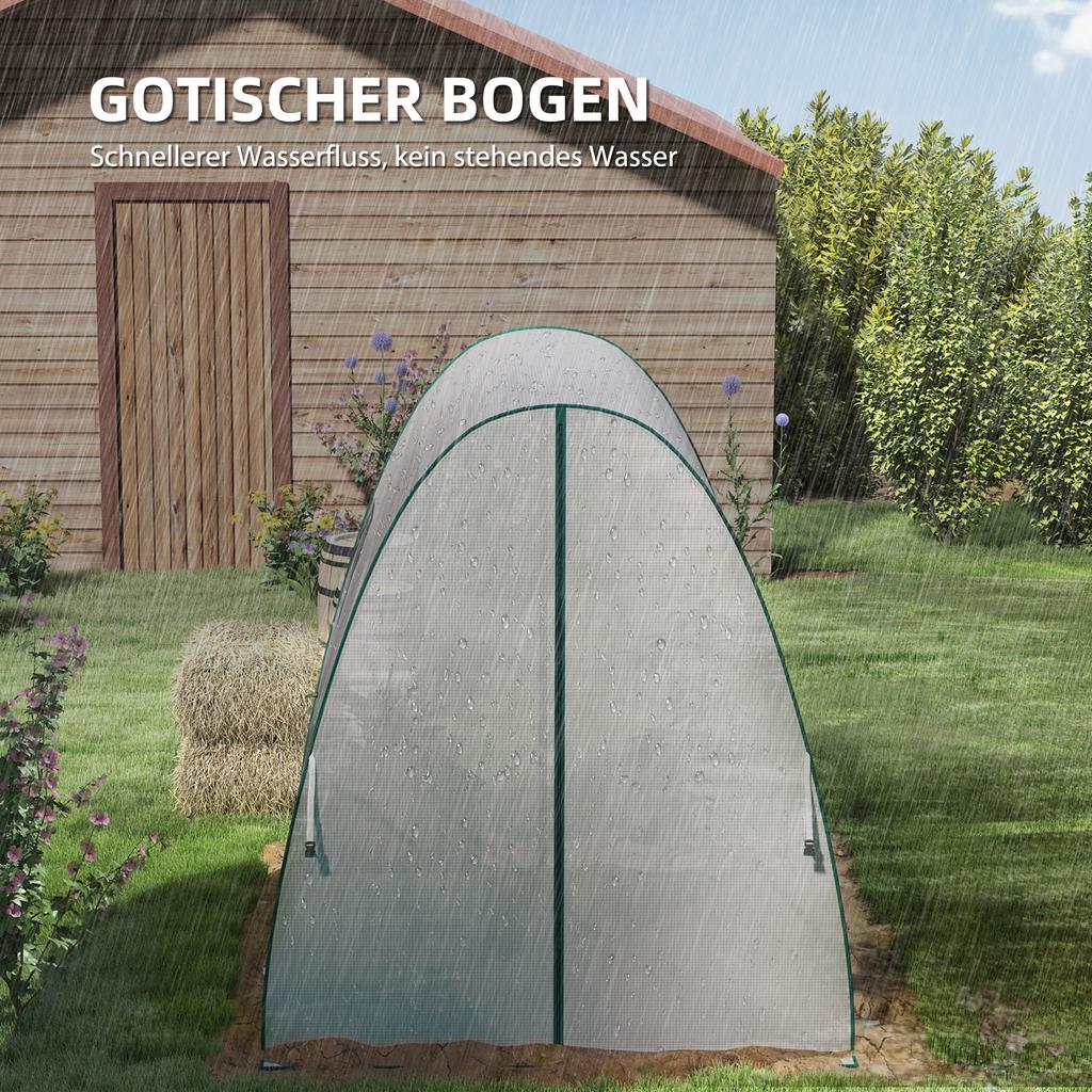 Polytunnel Greenhouse with Sandbags, Walk-In Tunnel Green House with 2 Doors and Screen Windows, 1.8 X 1.8 X 2m, White