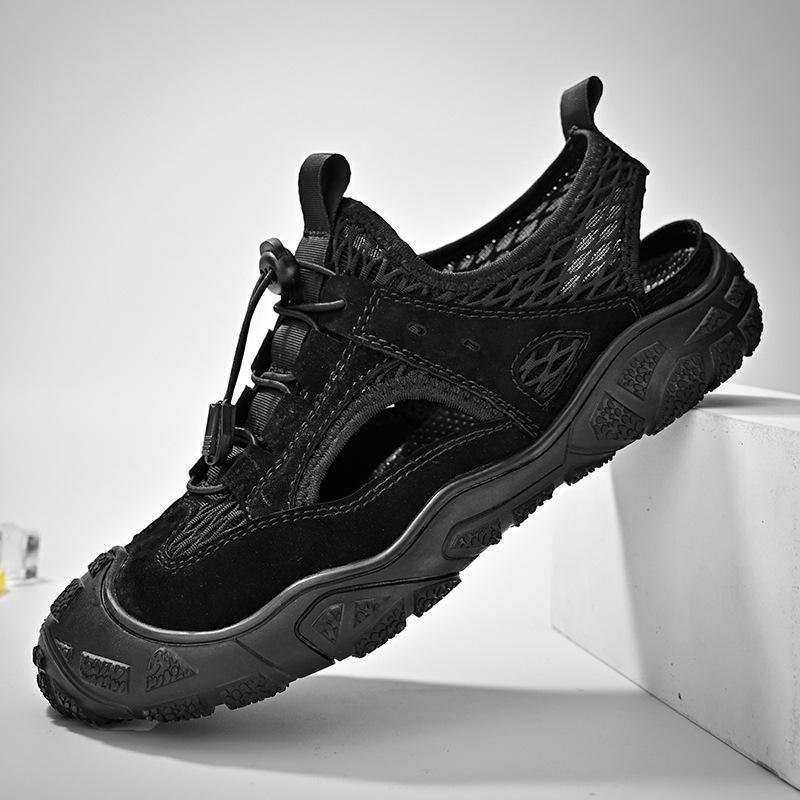 

Outdoor breathable hollow mesh shoes seaside travel large size beach shoes cool men s summer fashion casual hiking shoes 46 чёрный