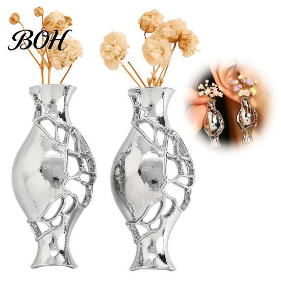 Fashionable Hollow Winding Line Earrings 1 Pair Flower Vase for Women, Retro Metal Shape Lightweight Design Jewelry Earrings, DIY Bouquets Floral