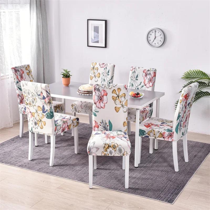 Dining Chair Covers Floral Printed Chair Slipcovers AntiDirty Seat Protector For Banquet Wedding Kitchen 1/2/4/6Pcs Elactic