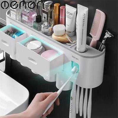 MENGNI Wall-mounted Magnetic Toothbrush Holder Waterproof Toothpaste Squeezer for Toilet Automatic Dispenser Bathroom Accessories