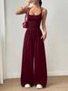 Women's European & American Casual Summer Spaghetti Strap Bandeau Jumpsuit - Solid Color, Wide Leg, Loose Fit