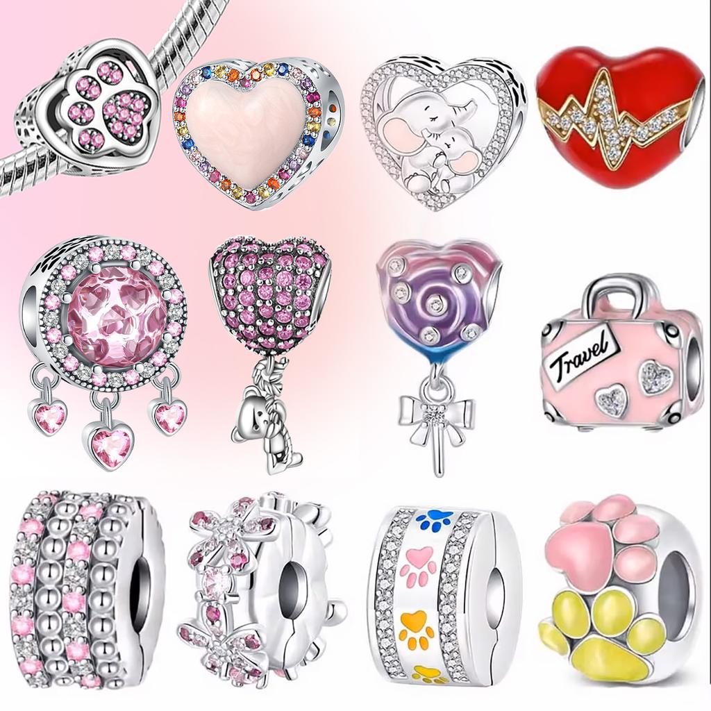 Copper Love Pink Mom Bear Travel Beads Fit Charm Bracelet For Women Fine Jewelry Making