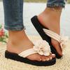 36-44 Women's Handmade Flower Decorated Flip Flops Slippers for Beach Vacation Casual Comfortable Flat Sandals Red Shoes