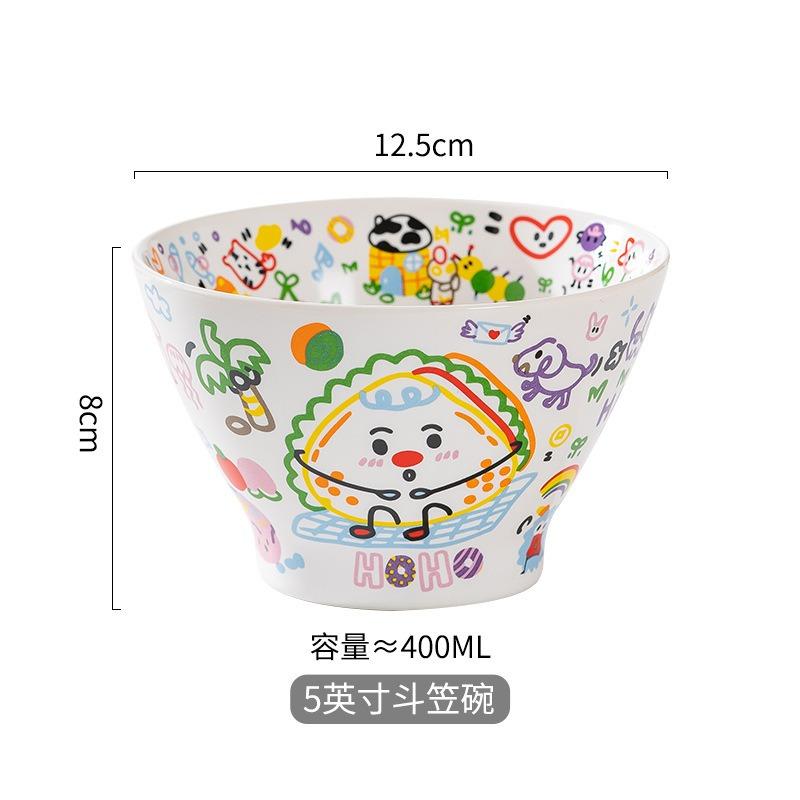 Children's cartoon graffiti cute ceramic bowl girl heart rice bowl with lid cup hat bowl set
