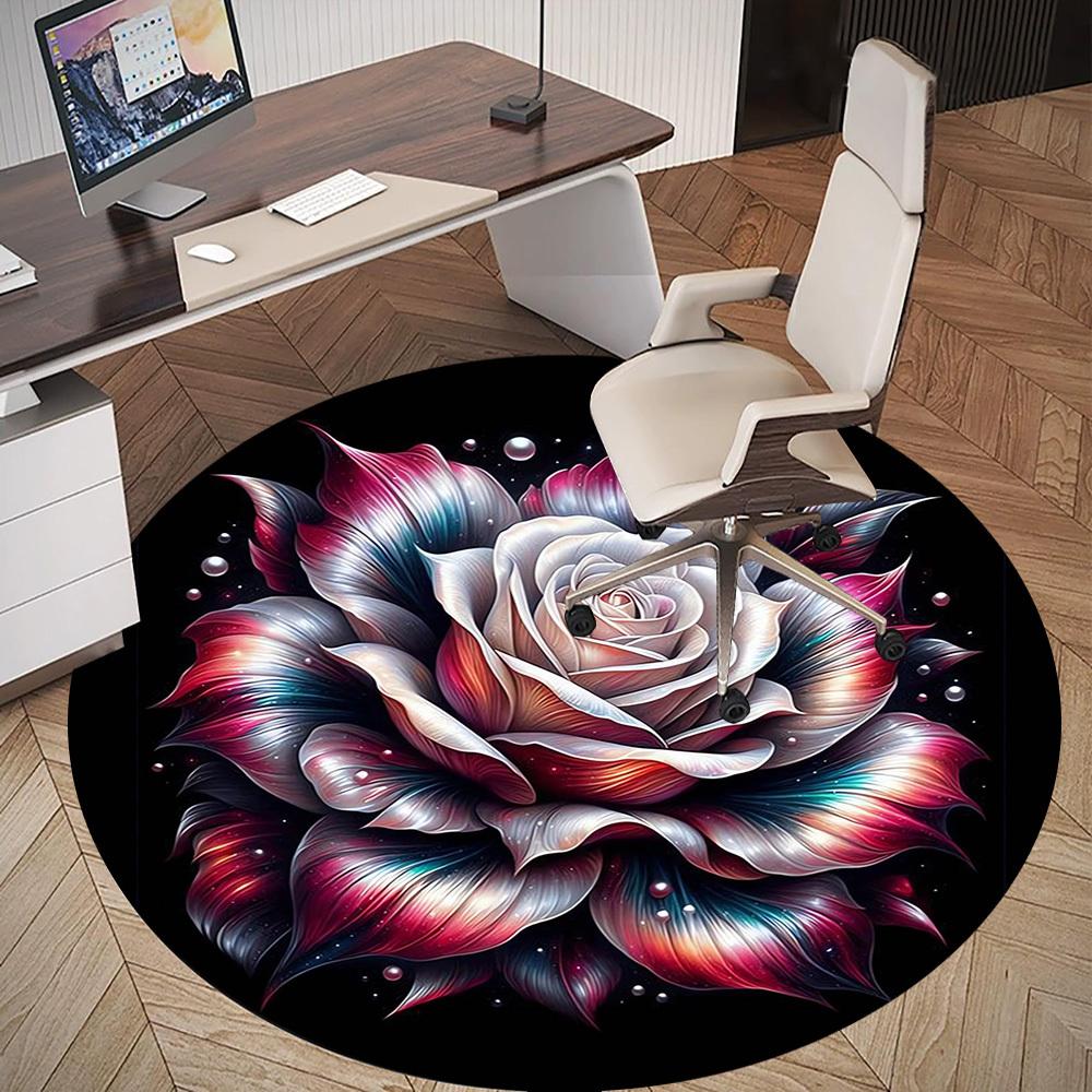 1pc Rose Flower Round Chair mat Area Rug - Non-Slip, Floor Mat for Office, Bedroom, and Indoor Decor -1002184