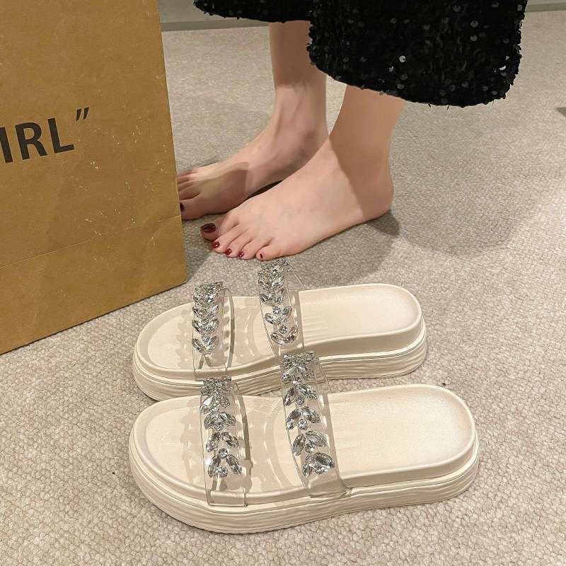 Rhinestone Transparent Belt, One-word Cool Slippers, Fairy Shoes, Wear the New Summer of 2025, Cool Slippers for Stepping On Shit