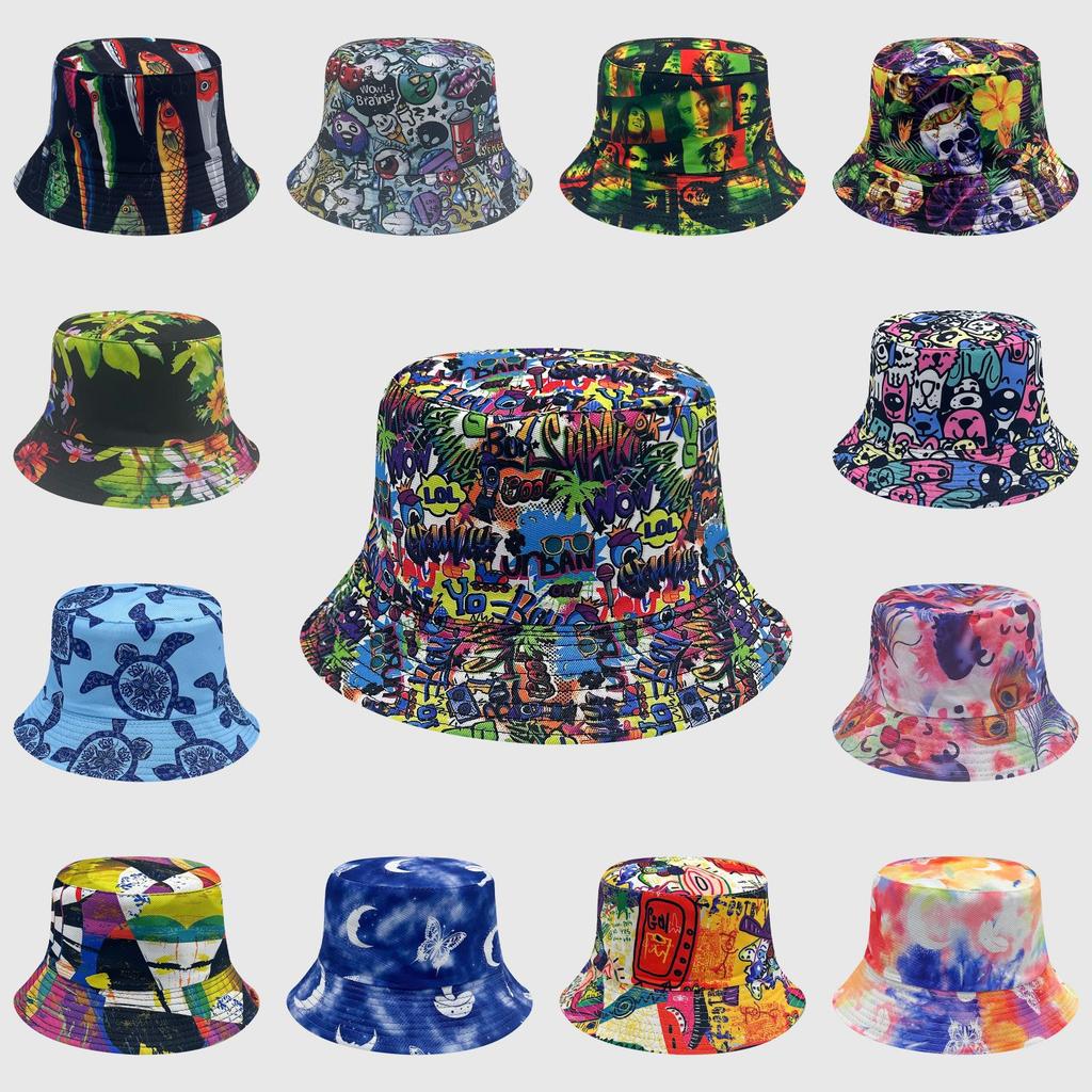 Dye Tie Fisherman Hat Uv Protection Assorted Colors Print Butterfly Cat Leaf Cap