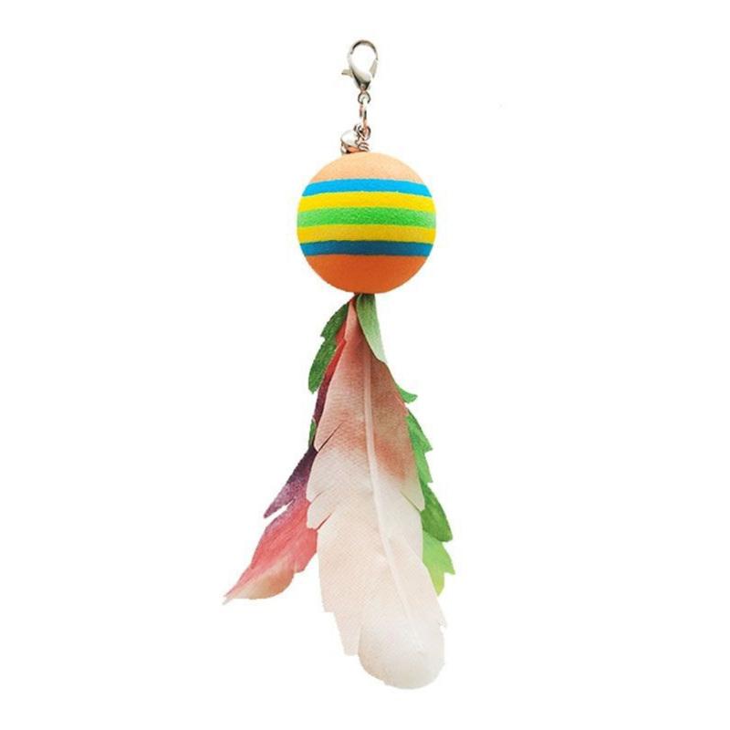 Funny Pet Cat Teaser Stick Colorful Stripes Feathers Ball Replacement Head Accessories With Bell