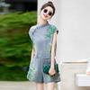 Embroidered denim suit women's summer dress small retro age-reducing shorts two-piece set