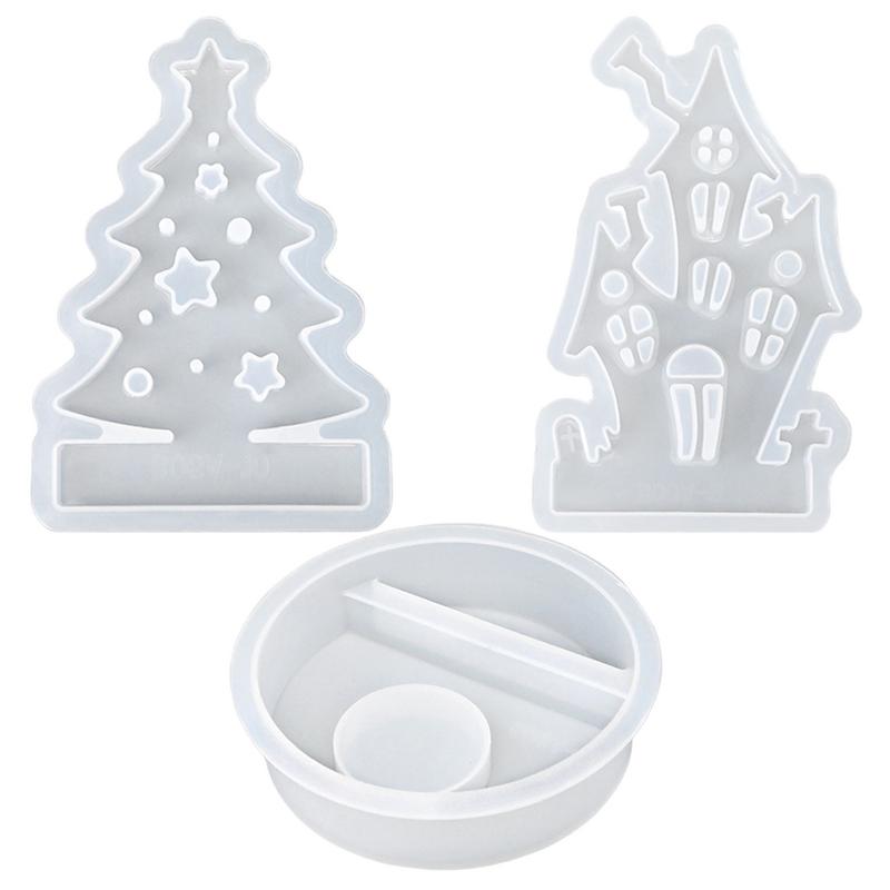 Christmas Series Candle Holder Silicone Mold House Candlestick Ornament Resin Mould 3D Gypsum Crafts Home Decor