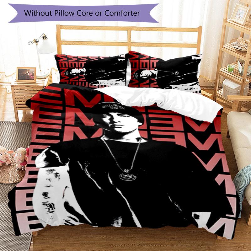 Eminem 3pcs Bedding Set Duvet Cover Closure Includes 1 Duvet Cover & 2 Pillowcases for All Seasons Bedroom Home Dorm Decor