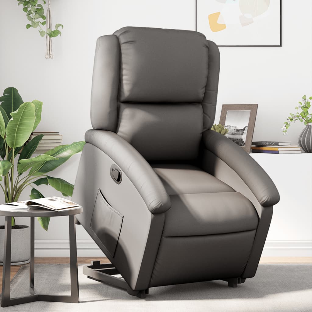 Vidaxl Aufstehhilfe Sessel, Grau, Echtes Leder
