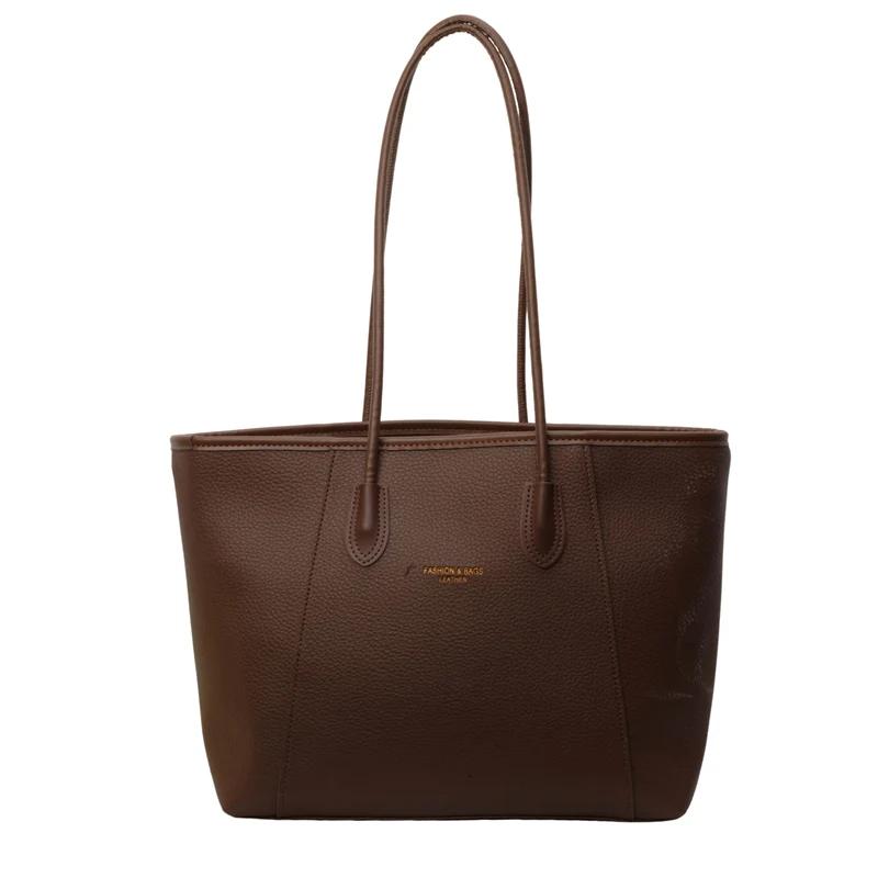 Women's large capacity PU shoulder bag monochromatic stitching bag casual totes