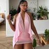 Spring New European and American Style Women's Clothing Fashion Deep V Neck Mesh Backless Sexy Hip Wrap Dress