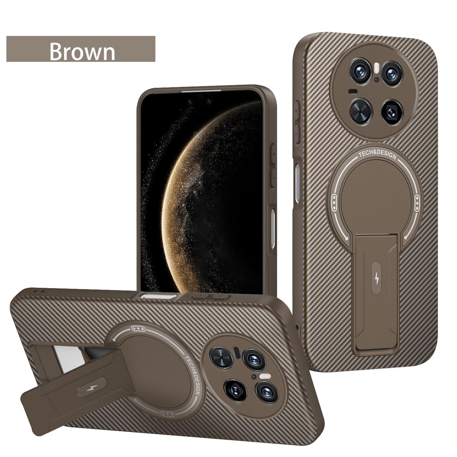 

Foldable Bracket Phone Case for Huawei Mate 70 Pro Pura 70 Pro Plus Pro+ Pura 80 Ultra Carbon Fiber Texture Magnetic Back Covers Huawei Pura 80 Ultra світло-коричневого кольору