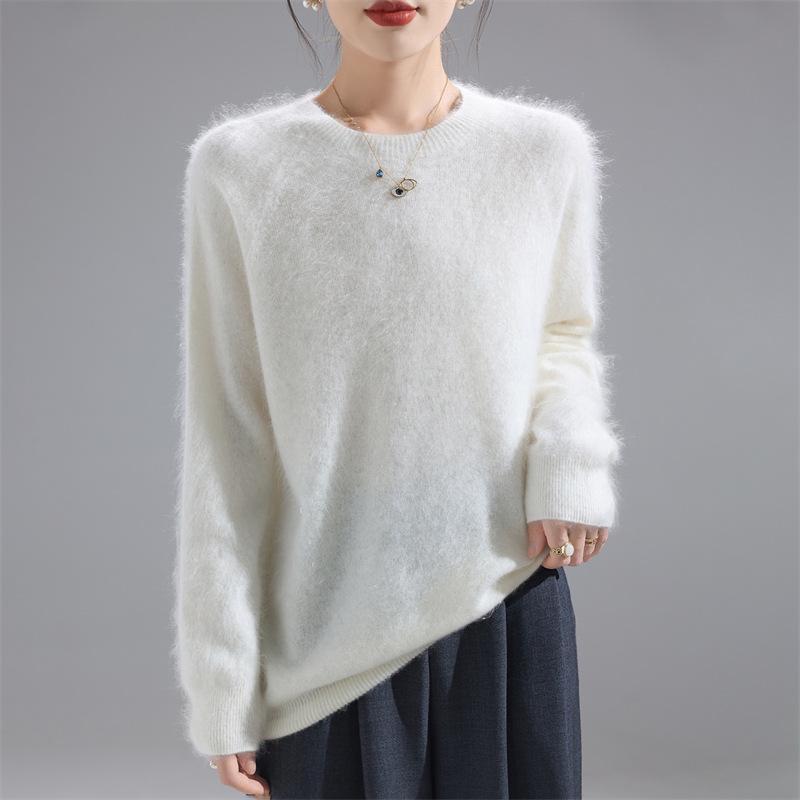 

Модный женский шерстяной свитер с круглым вырезом 2025: Универсальный трикотажный базовый слой свободного кроя Large