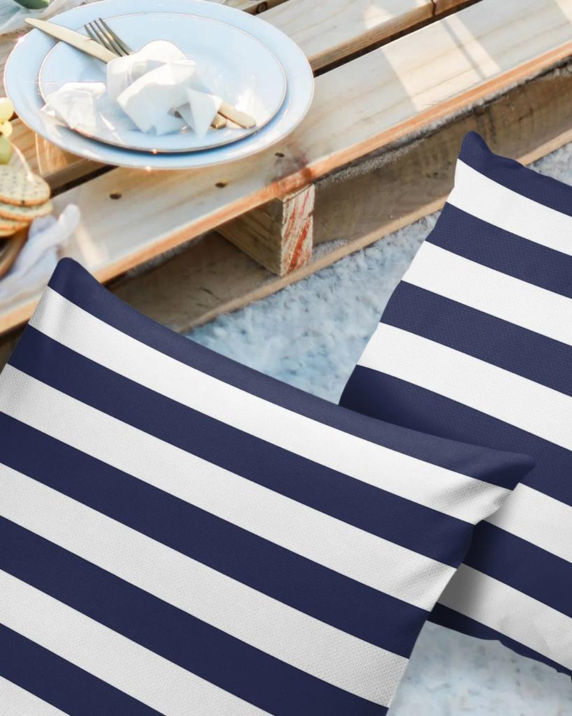 Navy Blue White Stripes Waterproof Pillow Cover Home Office Decoration Pillow Case Chair Sofa Cushion Cover