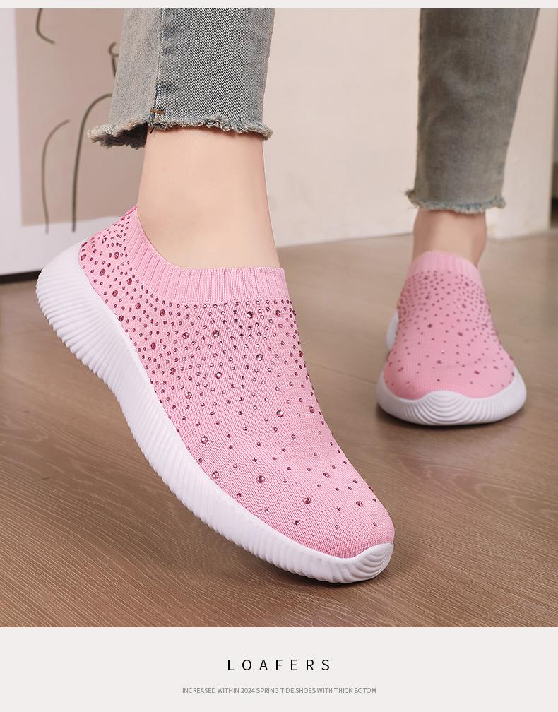 Große Größe Frühling und Herbst neue Mode lässig Suppe Diamant fliegendes Weben Damen Sportstil Outdoor lässige Damenschuhe