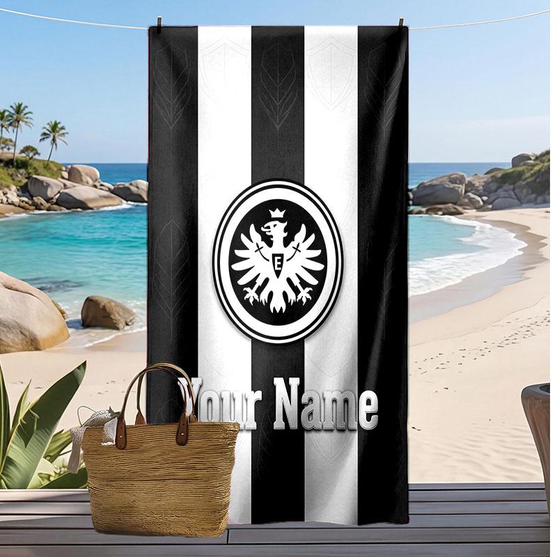Asciugamano da Spiaggia Personalizzato Stampato Eintracht Frankfurt Logo Calcio Supporto Nome Personalizzato Testo Asciugamano Assorbente Per Sport Viaggio Regalo Speciale