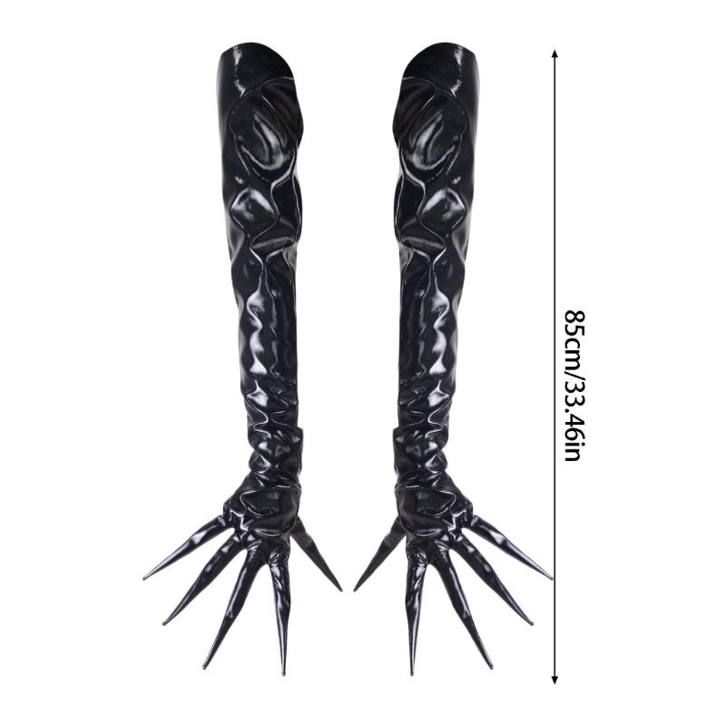 Long Finger Enamel Leather Gloves For Cosplay Event Nails Protection Costume Accessories Arm Sleeves for Halloween Party