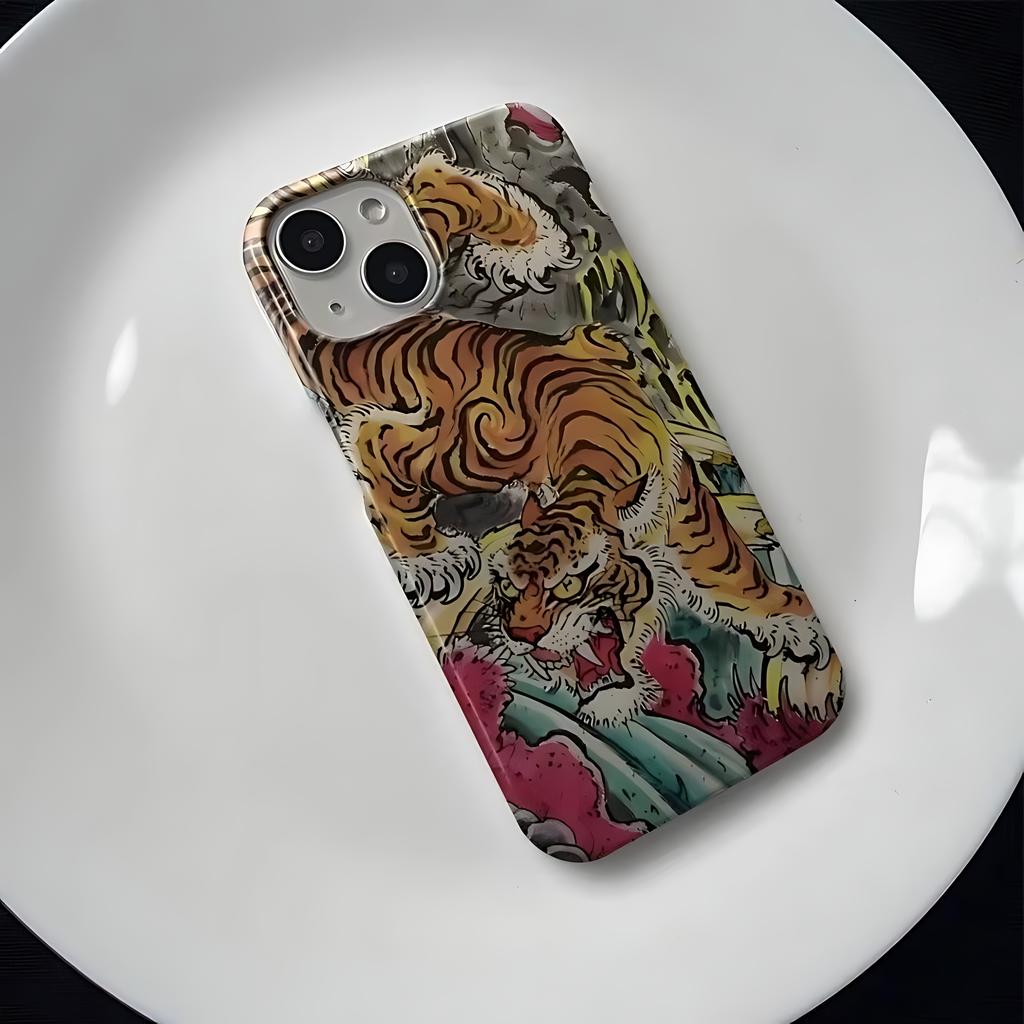 Oriental Style Majestic Tiger Pattern Phone Case for iPhone 17 16 15 14 13 12 11 Air Pro Max XS XR 7 8 Plus Glossy Hard PC Cover