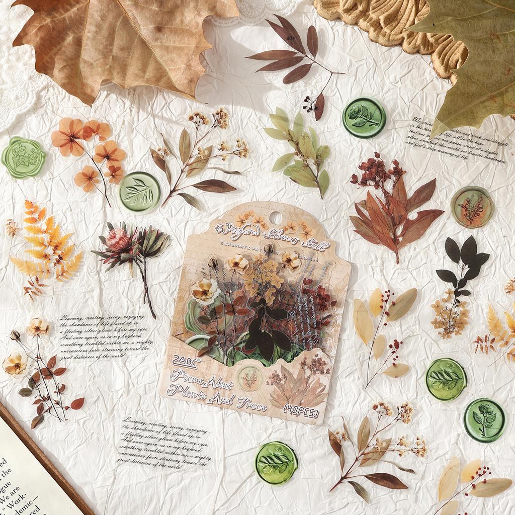 JIAMEI 40pcs Creative Flower Aesthetics Waterproof PET Stickers DIY Diary Scrapbook Decor Journal Supplies