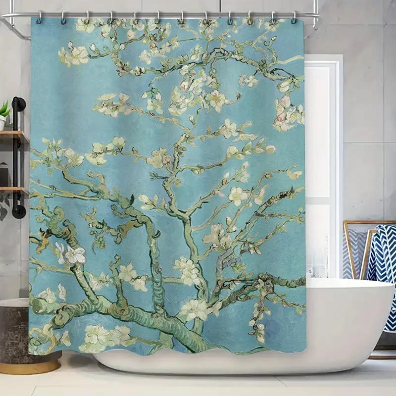 Textile Article Light Delicate Blossom Shower Curtain Van Gogh Style Bathroom Decor For Home Decoration, Custom Size Available