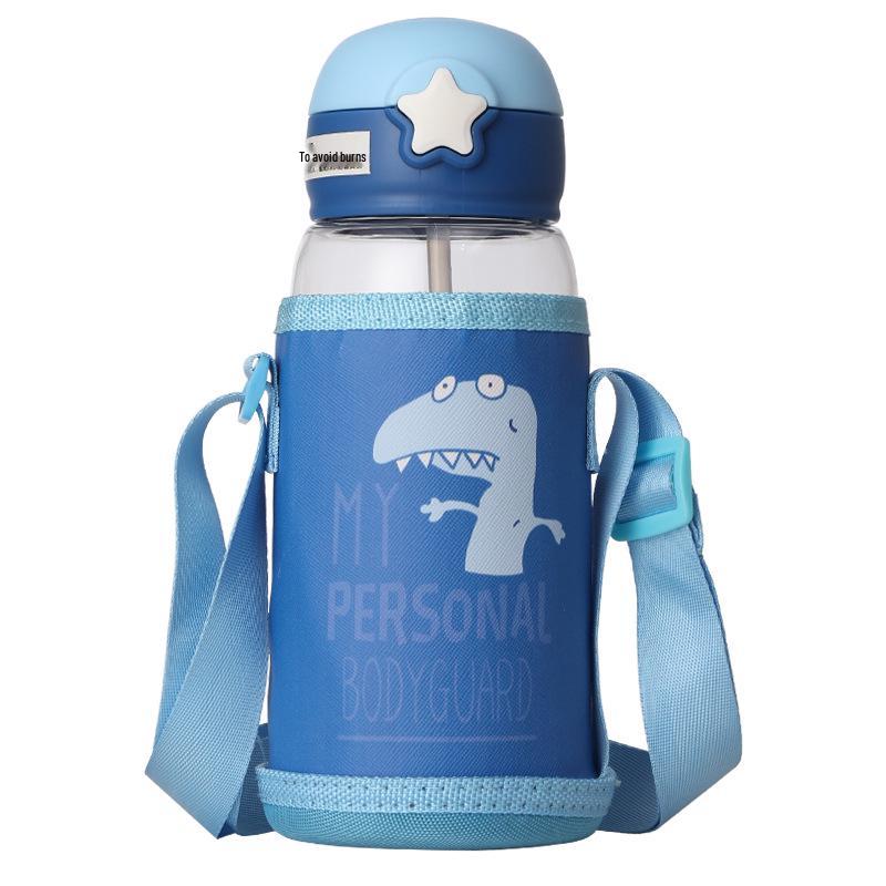 Dinosaur Cartoon Plastic Water Cup with Duckbill Straw for Kids - Portable and Perfect for School