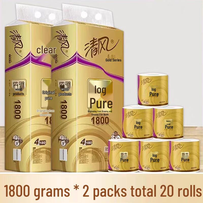 Qingfeng Gold Original Wood Pulp 4-Ply Cored Toilet Paper