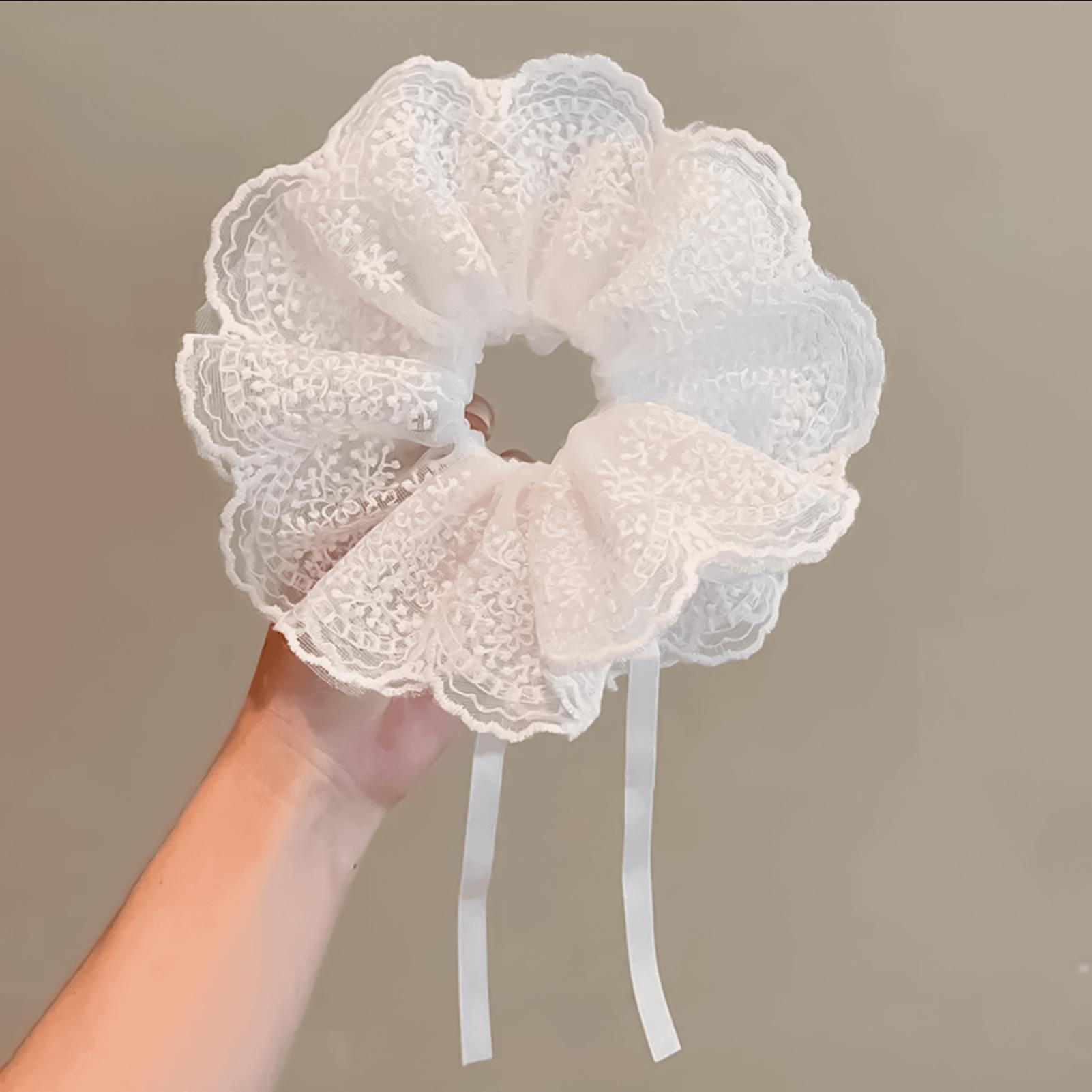 

Lace Hair Ties Adjustable Bow Scrunchies with Drawstring for Women Girls Hair Accessories Party Matching бежевий