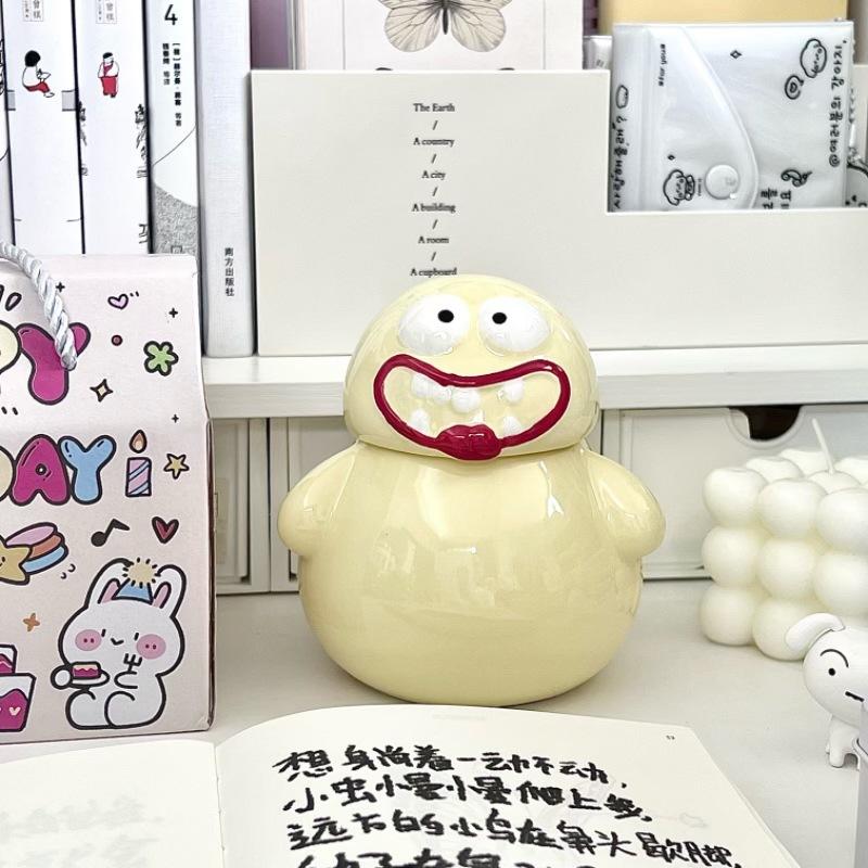 

Strange birthday gift creative big mouth mud monster ceramic mug with lid girl girlfriend souvenir gift box 401-500ml