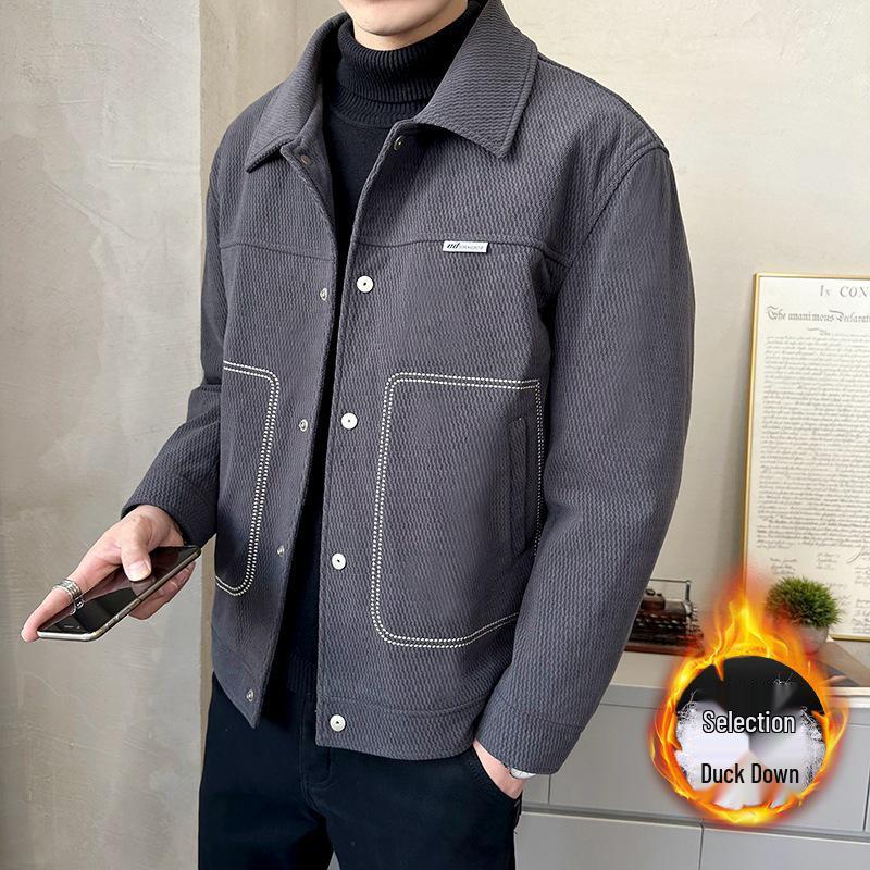 Mykallen Winter Men s Wool Down Jacket - Korean Style, Thick & Warm 4XL (180-200 jin)