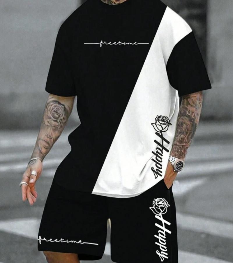 Size XXS-6XL 2-piece Vintage Printed Men's Short Sleeve Shorts Set Summer Casual Men's T-shirt Outdoor Sports Men's Beach Shorts