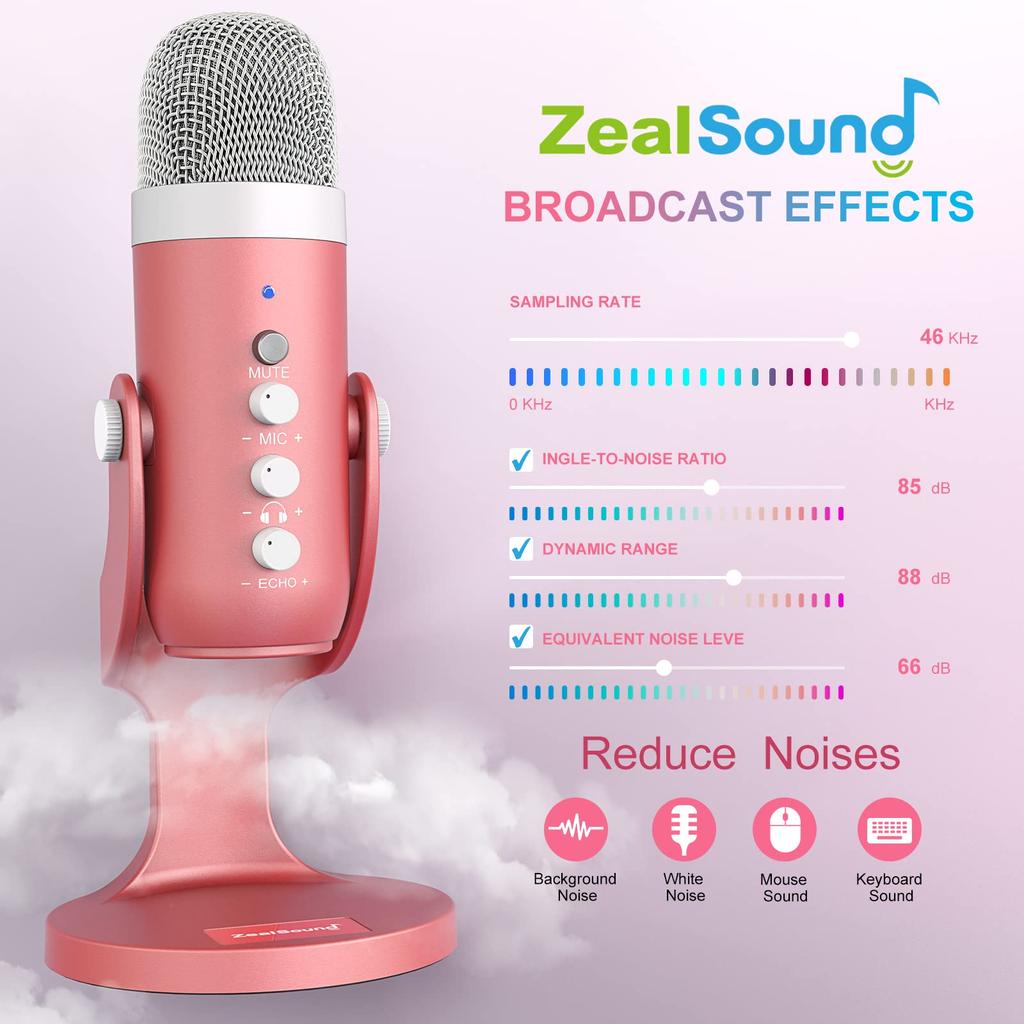 ZealSound Kondensatormikrofon, unidirektional, mit Echo-Funktion, für Konferenzen, Gameplay-Durchläufe, Tablets, Telefon-/Pad-Aufnahme, YouTube, Live-Co