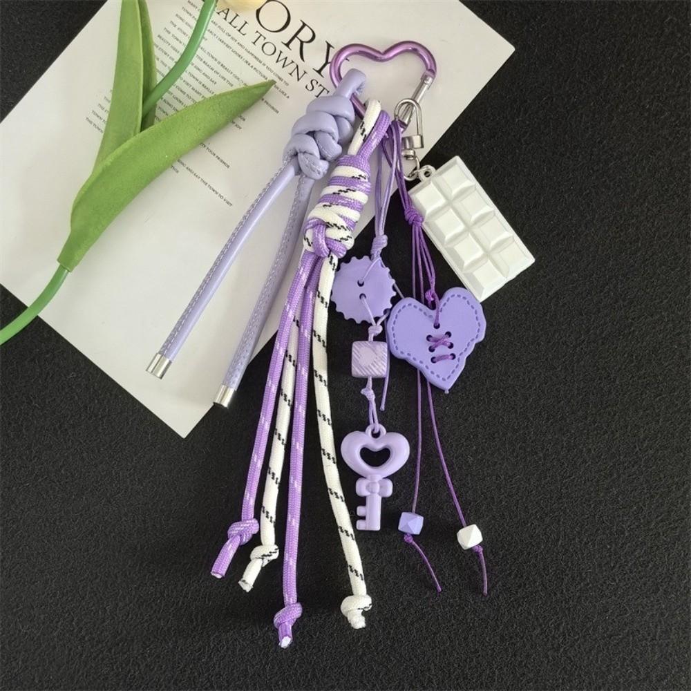 Y2k Acrylic Heart Keychain Hand-Woven Anti-Lost Braided Rope Key Chain Heart-shaped Macaron Color Bag Pendant Girls Gift