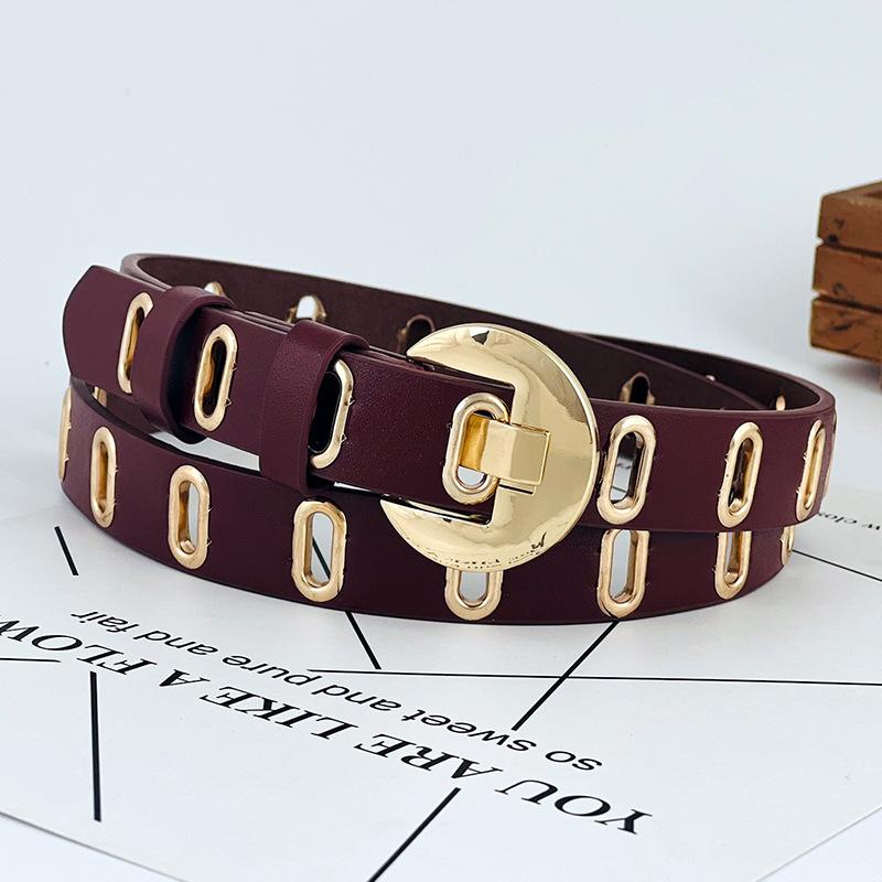 Pu Womens Leather Belt With Hollow Design And Alloy Closure For Casual Attire