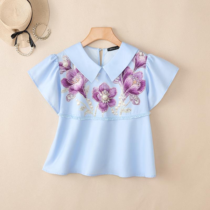 ZANZEA Women Casual Round Neck Loose Short Sleeve Floral Print Blouse