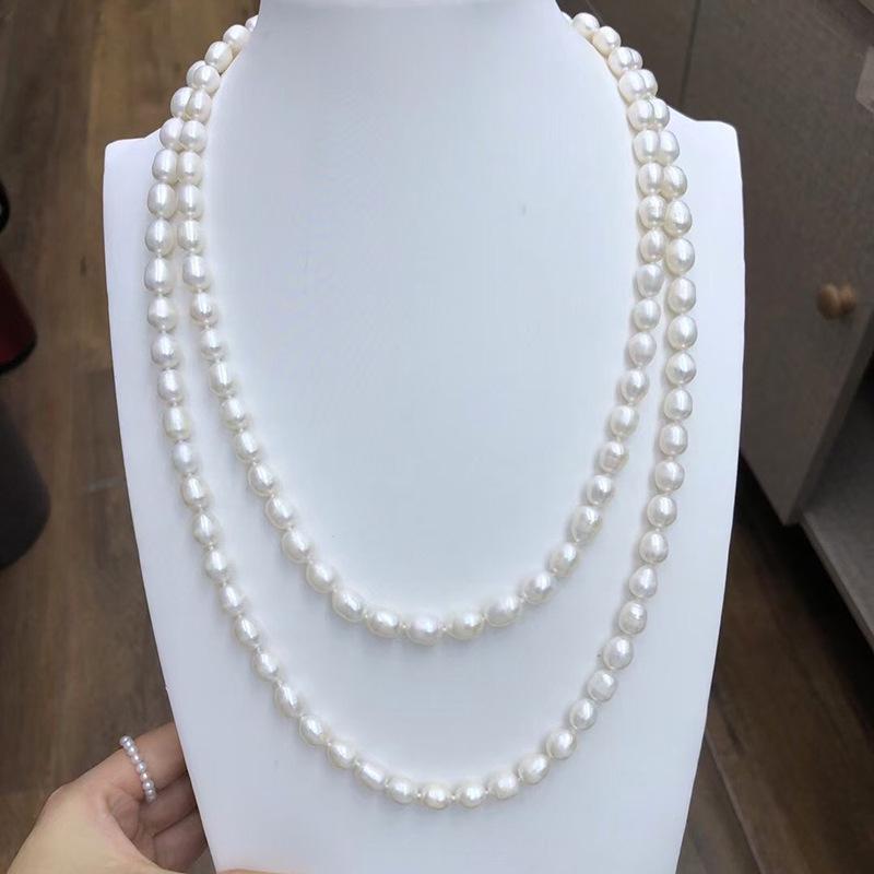 Collar Largo de Perlas de Agua Dulce Genuinas con Cuentas - Joyería Versátil para Apilar Regalo para Amigos y Familiares
