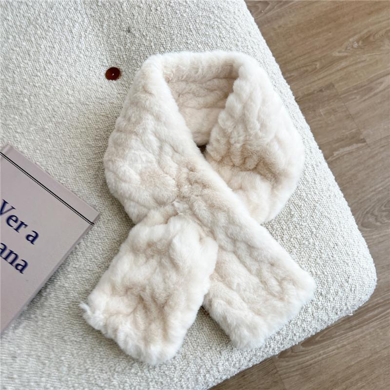 Neuer Imitat Rexkaninchenfell Kreuzschal Winddicht Kältefest Halskragen Dick Warmhalten Gestricktes Halstuch Damen