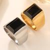 Black Stone Square Stainless Steel Men's Ring Minimalist Trendy Signet Rings Luxury Zircon Gift Wholesale