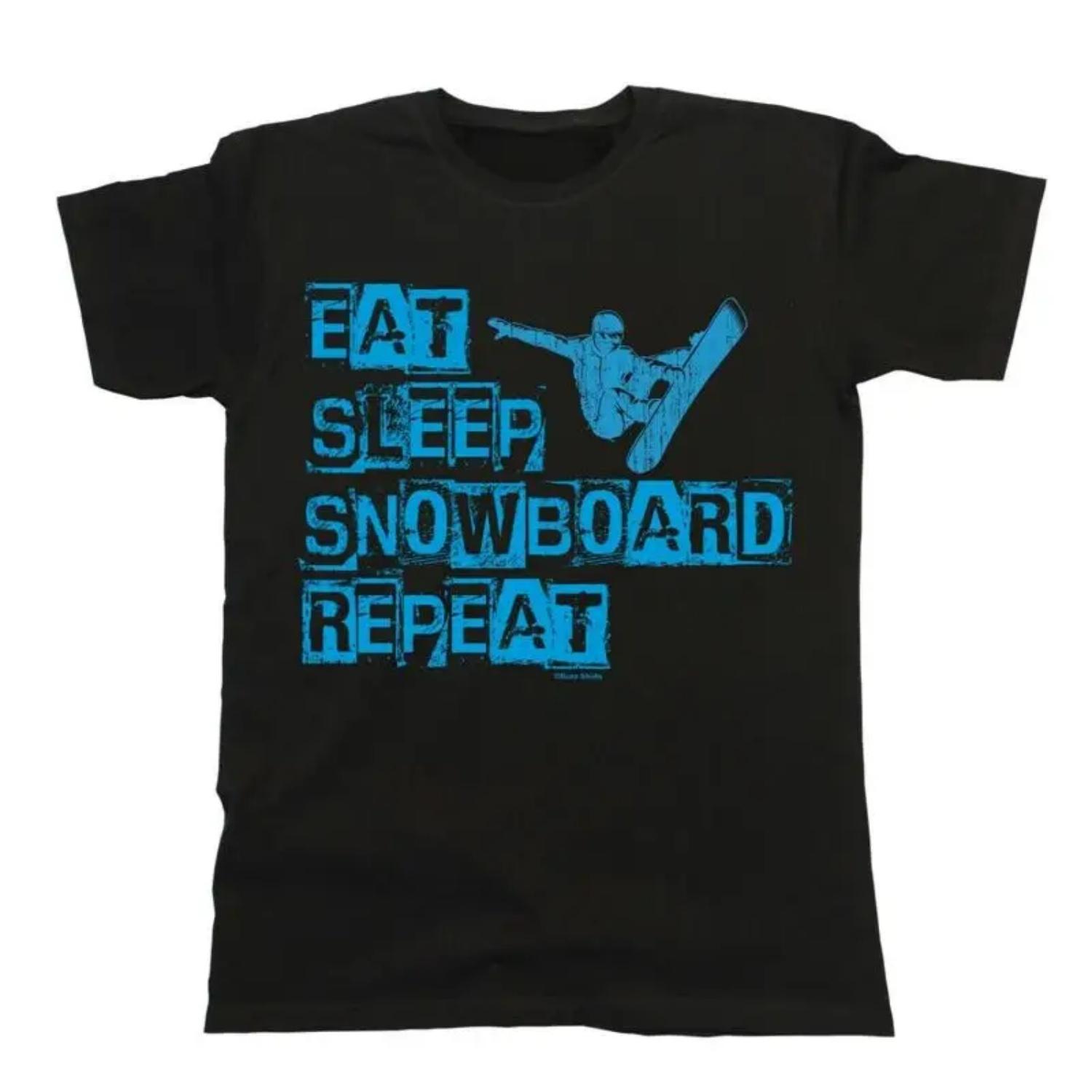 Eat Sleep Snowboard T Shirt Mens Christmas Snowboarding Board S чёрный