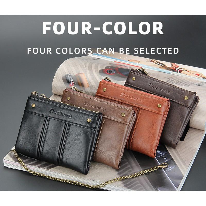 Wallet Men's Short Style European American Retro Multi Card Chain Soft Leather Clip Zipper Coin Purse