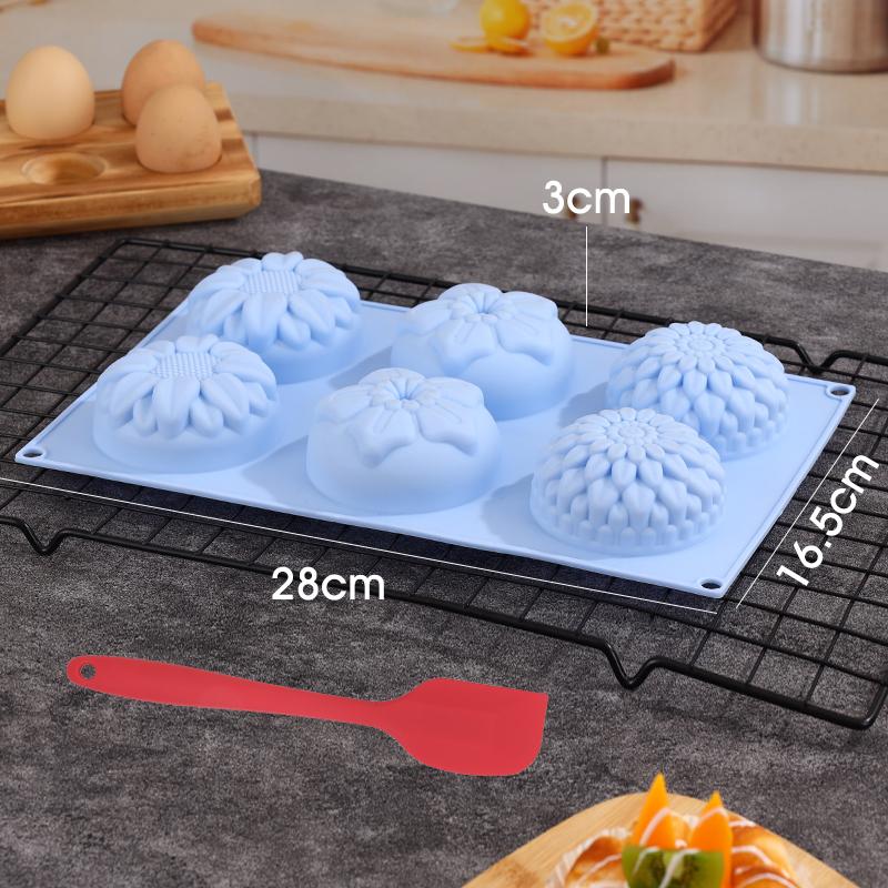 6-Cavity Silicone Flower Shape Cake Molds Fondant Shape Decorating Ice Cube Trays for Homemade Cake Chocolate Cupcake