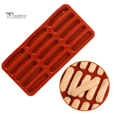 Microwave-safe Baking Tool Silicone Finger Biscuit Mould 15 Cavities Non-Stick Chocolate Mold for Candy Eclair Cookie Molds Bread Muffin Food-Grade